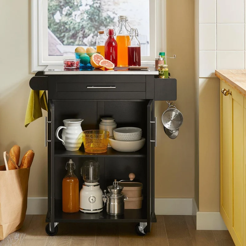 SoBuy Wózek kuchenny ze stalowym blatem FKW110-SCH