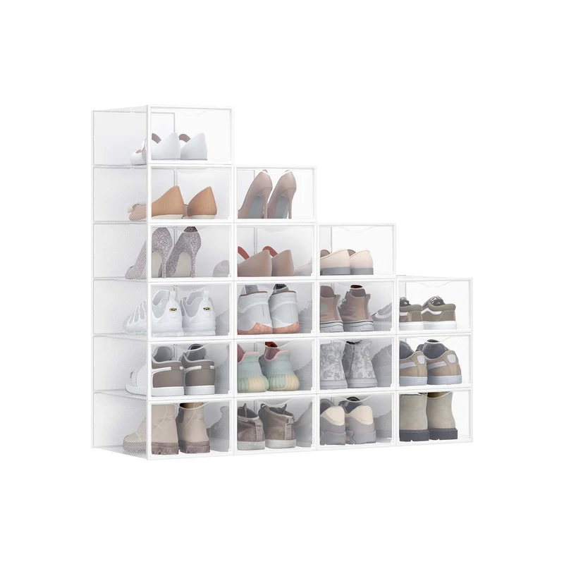 Praktisches Set stapelbarer Schuhboxen mit transparenter Tür