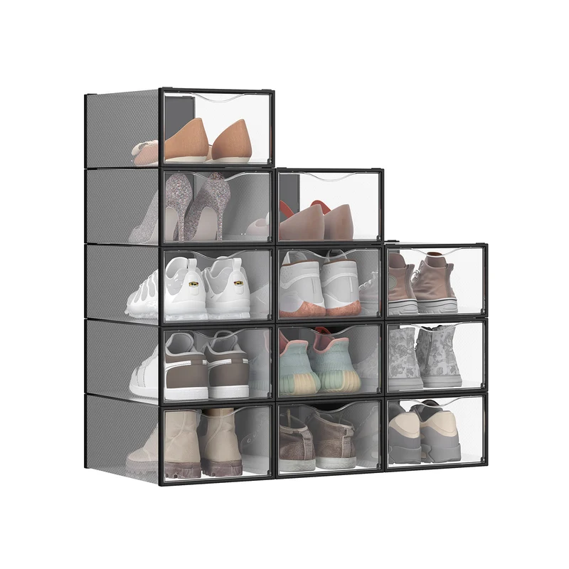 Praktisches Set stapelbarer Schuhboxen mit transparenter Tür