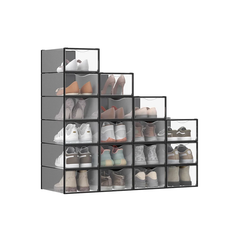 Praktisches Set stapelbarer Schuhboxen mit transparenter Tür