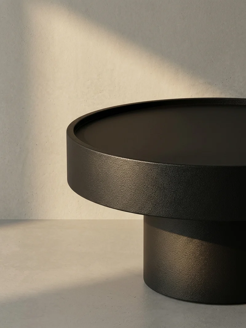 Couchtisch Schwarz Metall, Pilz-Design, Maße 60x60x36 cm