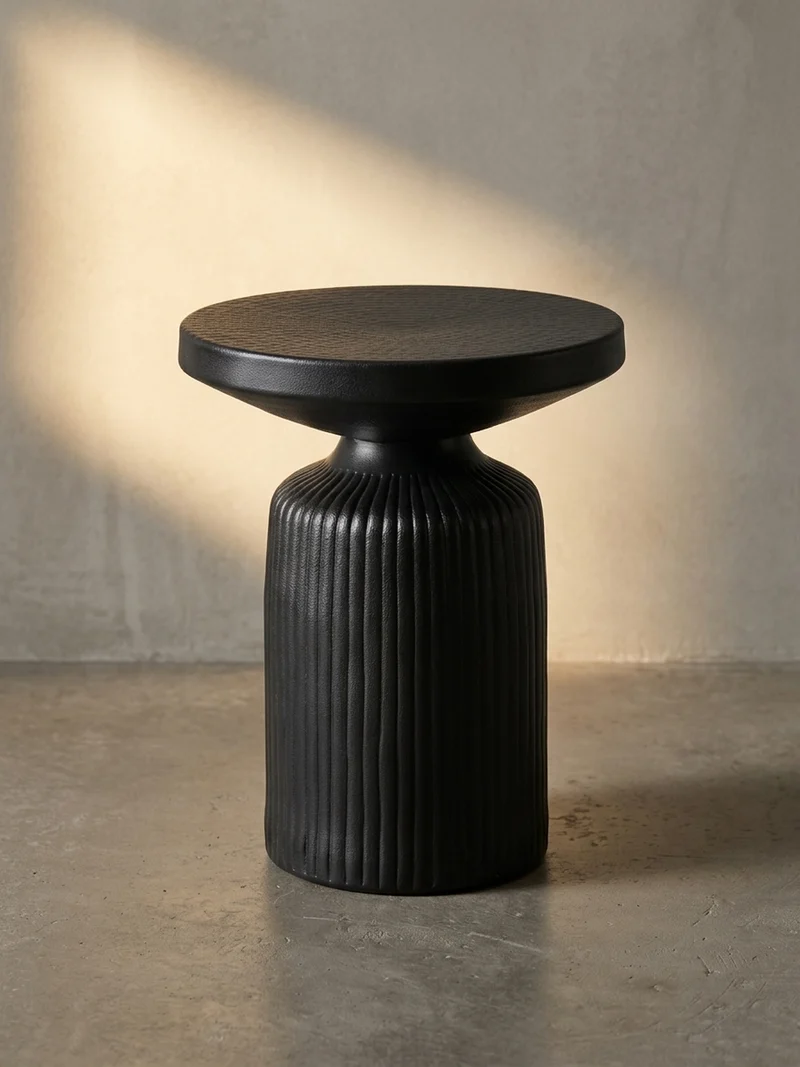 Beistelltisch – Rund Schwarz 40x40x50 cm Hammerschlag Design
