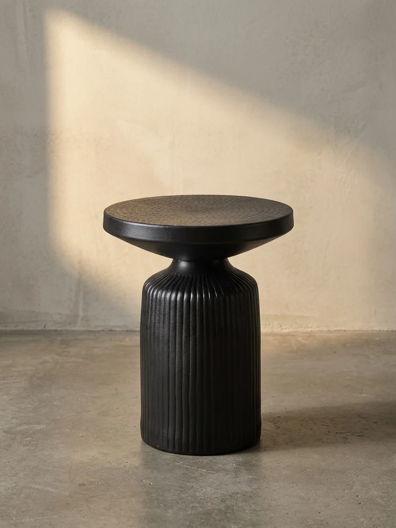 Beistelltisch – Rund Schwarz 40x40x50 cm Hammerschlag Design