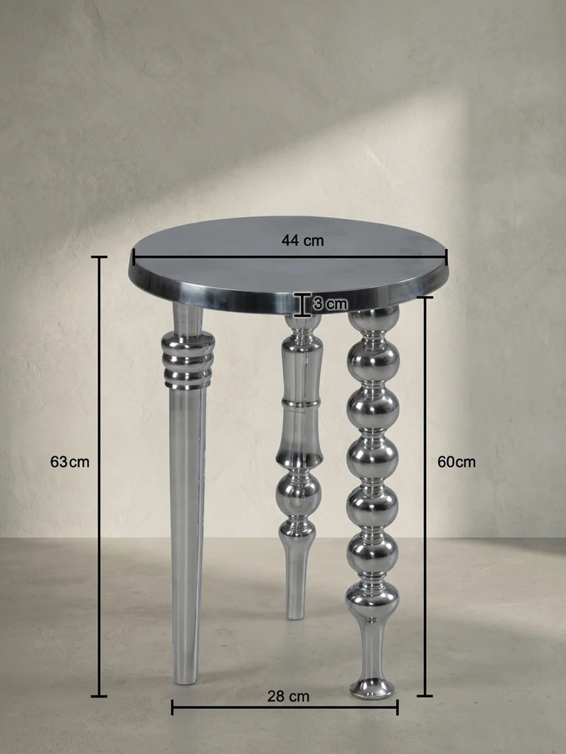 Beistelltisch – Aluminium Silber Dreibein Design 44x44x63 cm