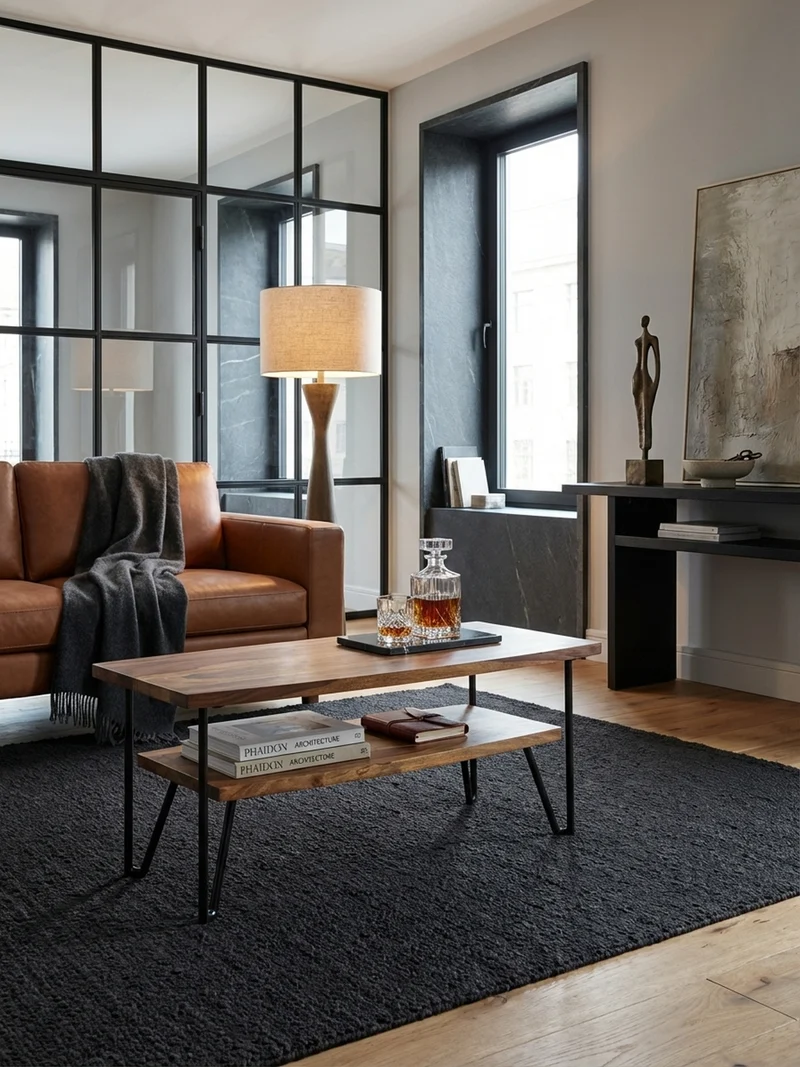 Couchtisch Sheesham Massivholz Metall Industrial-Style 90x50x40 cm