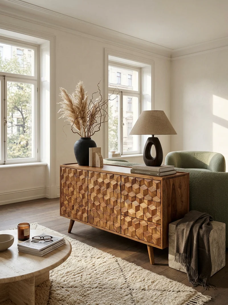 Sideboard – Massivholz, 138x76x45 cm, mit Türen und Schubladen