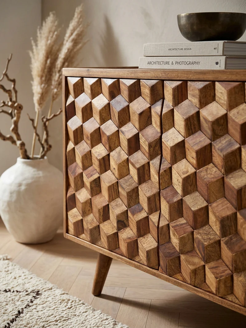 Sideboard – Massivholz, 138x76x45 cm, mit Türen und Schubladen
