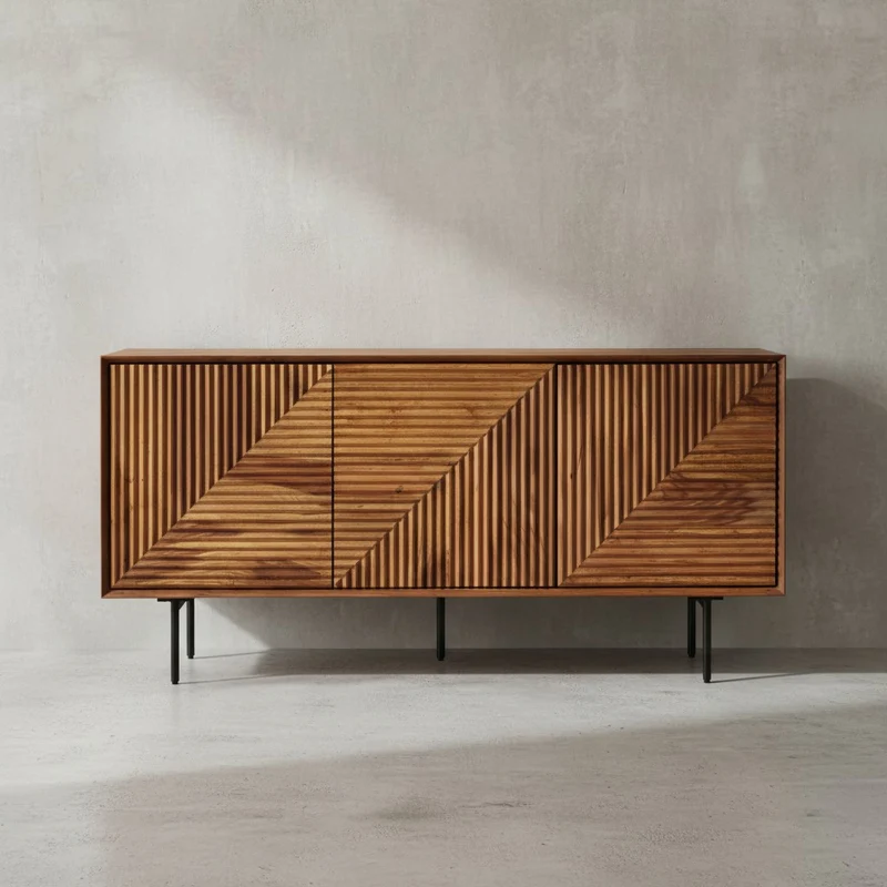 Sideboard – Massivholz/Metall, 148x72x40 cm, modern, 3 Türen