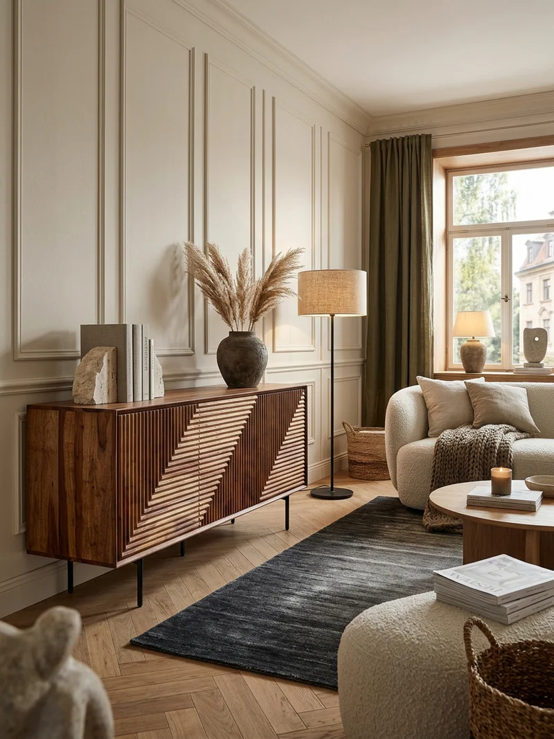 Sideboard – Massivholz/Metall, 148x72x40 cm, modern, 3 Türen