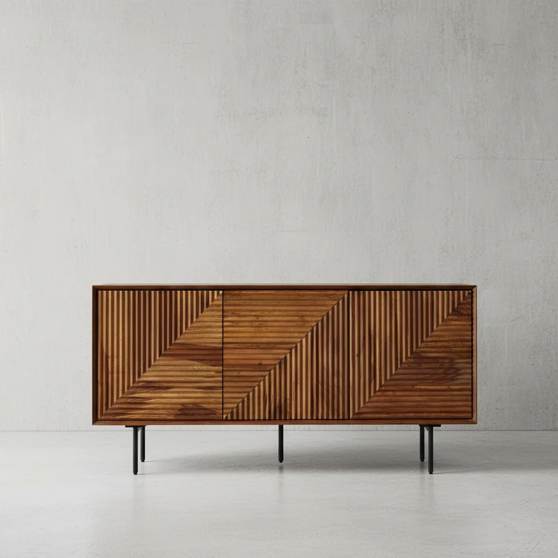 Sideboard – Massivholz/Metall, 148x72x40 cm, modern, 3 Türen