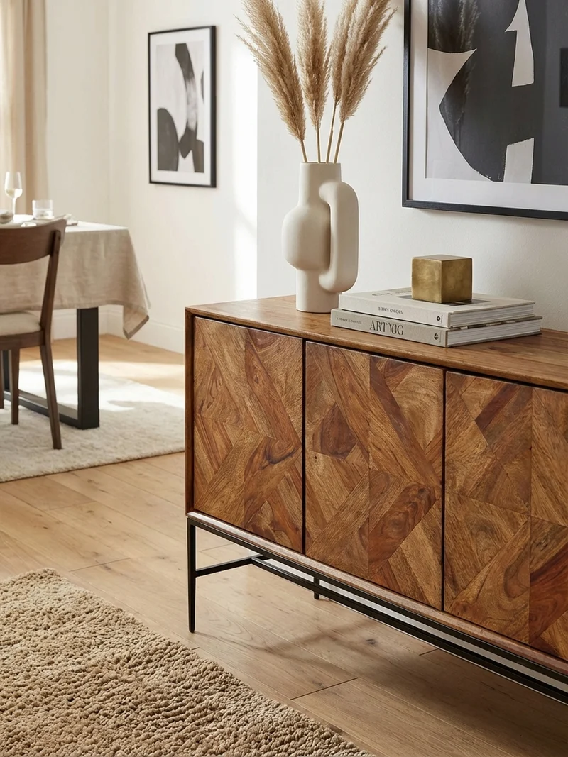 Sideboard – Massivholz, 123x70x45 cm, Industrial-Stil, Stauraum