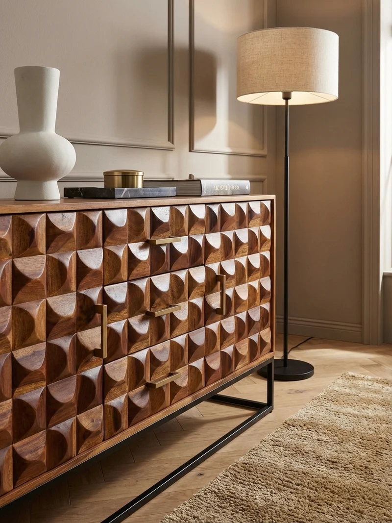 Sideboard – Massivholz, 145x81x45 cm, Industrial-Stil, Metallgestell