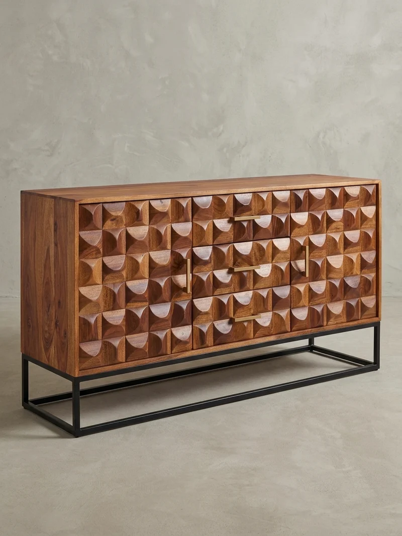Sideboard – Massivholz, 145x81x45 cm, Industrial-Stil, Metallgestell