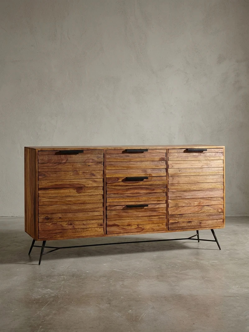 Sideboard –, Massivholz, 160x40x88 cm, Industrial-Stil