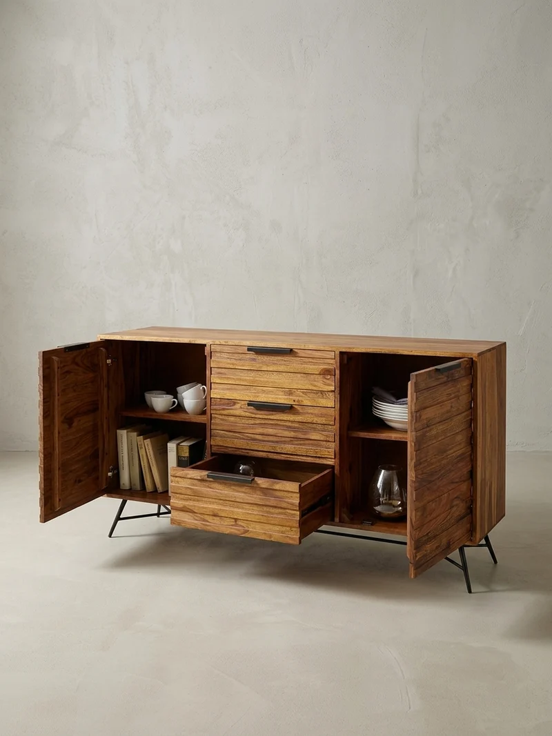 Sideboard –, Massivholz, 160x40x88 cm, Industrial-Stil
