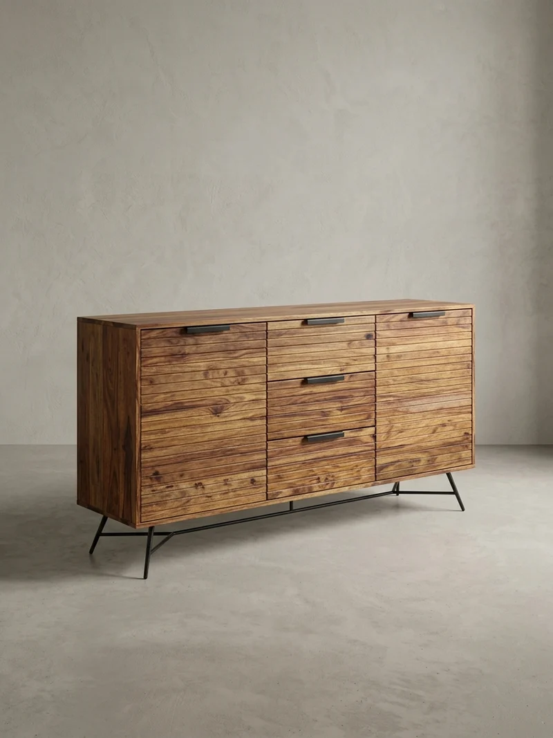 Sideboard –, Massivholz, 160x40x88 cm, Industrial-Stil