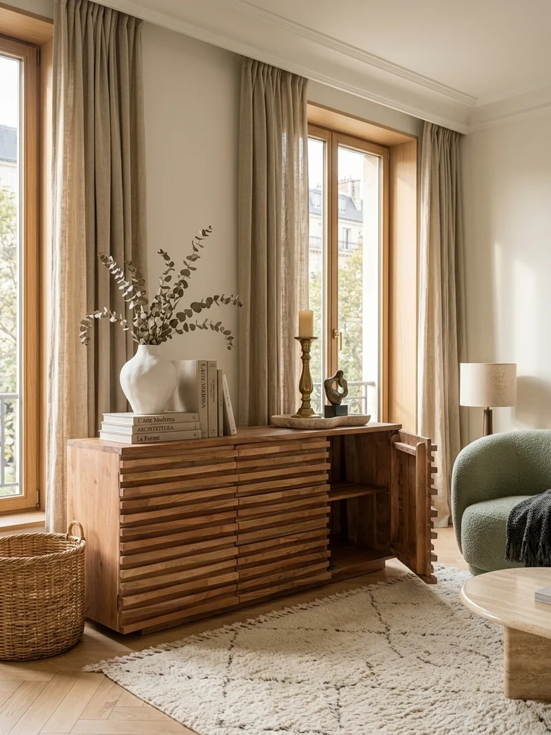 Sideboard – Akazie Massivholz, 160x75x43 cm, mit Baumkante, Landhausstil