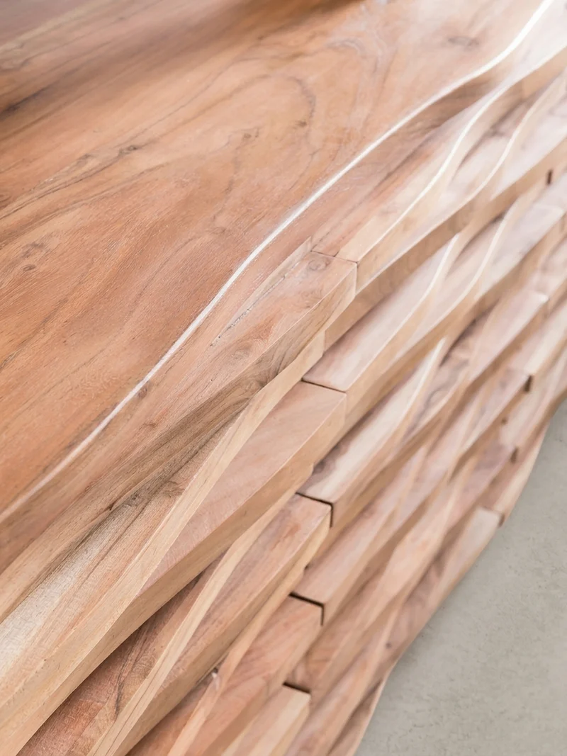 Sideboard – Akazie Massivholz, 160x75x43 cm, mit Baumkante, Landhausstil