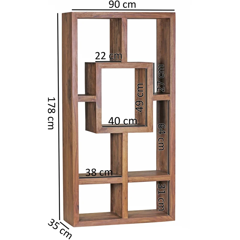 Bücherregal –, Naturholz, 90x180 cm, Landhausstil, mit Ablagefächern
