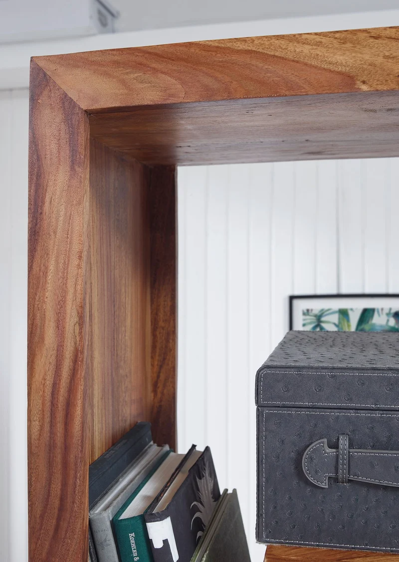 Bücherregal –, Naturholz, 90x180 cm, Landhausstil, mit Ablagefächern