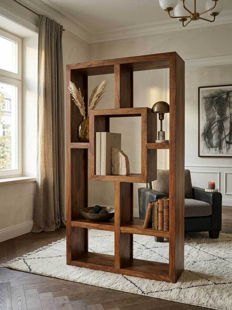Bücherregal –, Naturholz, 90x180 cm, Landhausstil, mit Ablagefächern