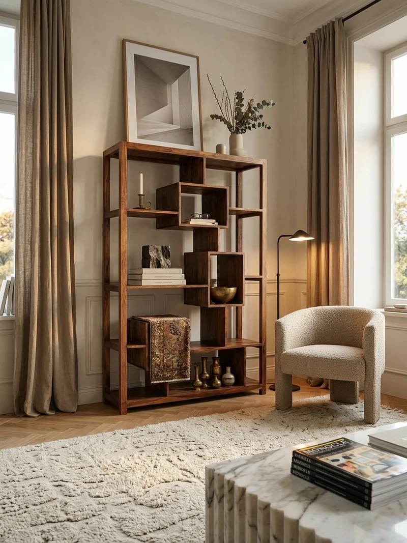 Bücherregal – Naturholz, 115x180 cm, Landhausstil, mit Ablagefächern