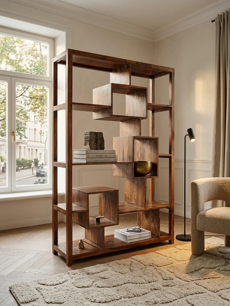 Bücherregal – Naturholz, 115x180 cm, Landhausstil, mit Ablagefächern