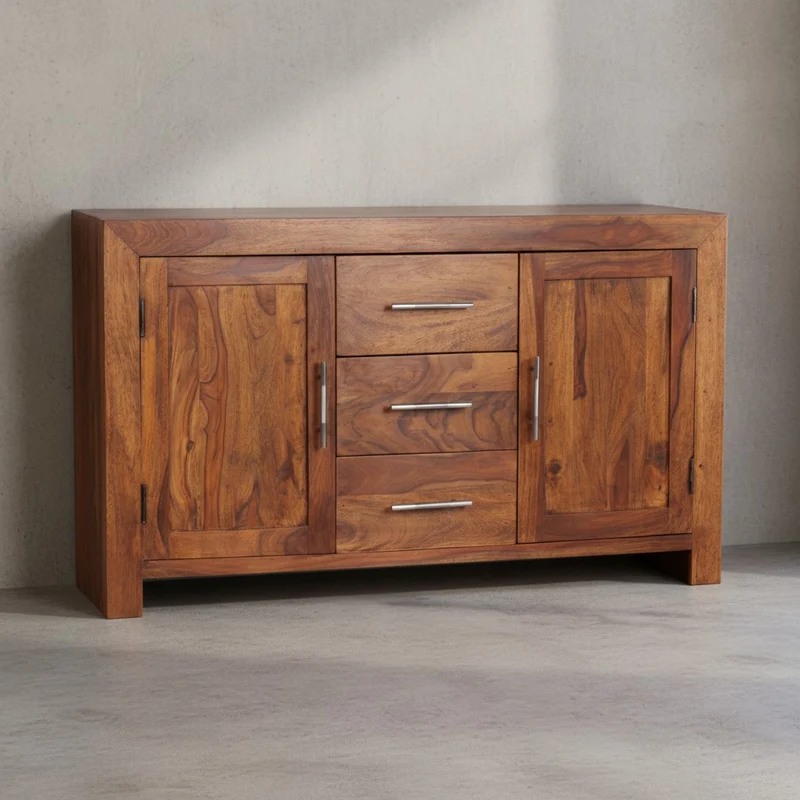 Sideboard – Massivholz, 3 Schubladen, 2 Türen, Landhausstil