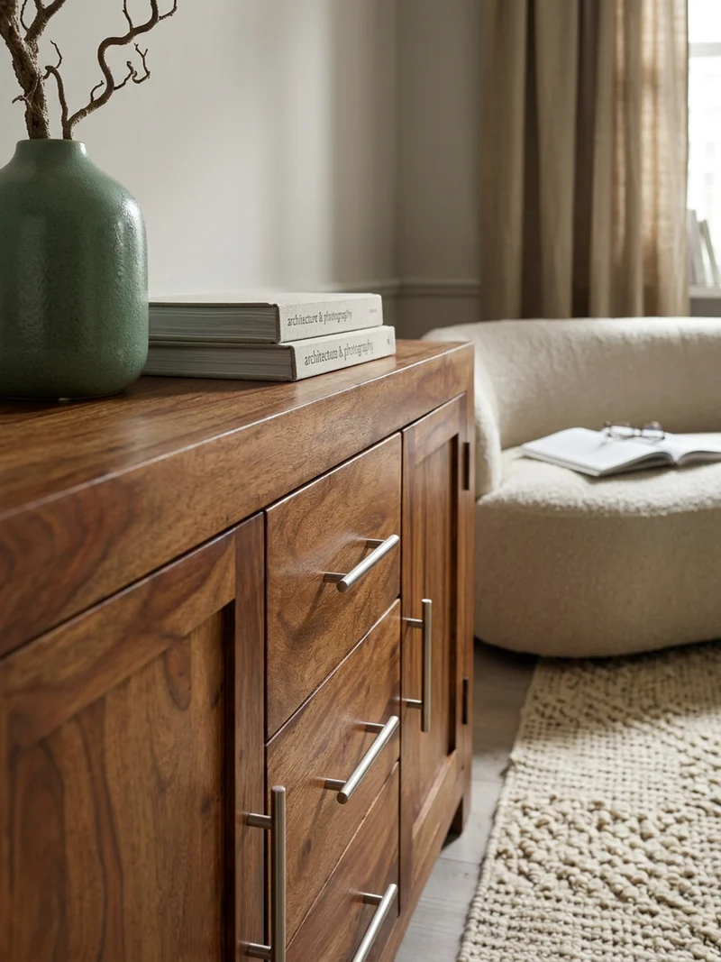Sideboard – Massivholz, 3 Schubladen, 2 Türen, Landhausstil