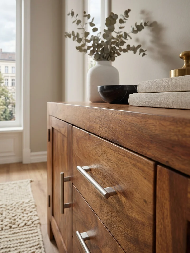 Sideboard – Massivholz, 3 Schubladen, 2 Türen, Landhausstil