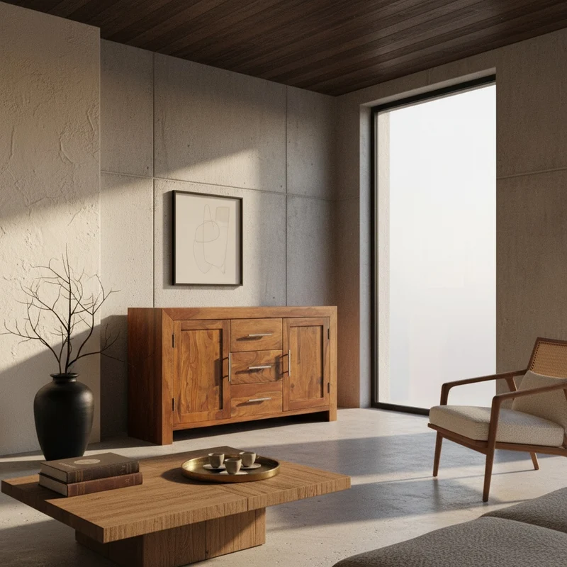Sideboard – Massivholz, 3 Schubladen, 2 Türen, Landhausstil