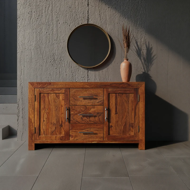 Sideboard – Massivholz, 3 Schubladen, 2 Türen, Landhausstil