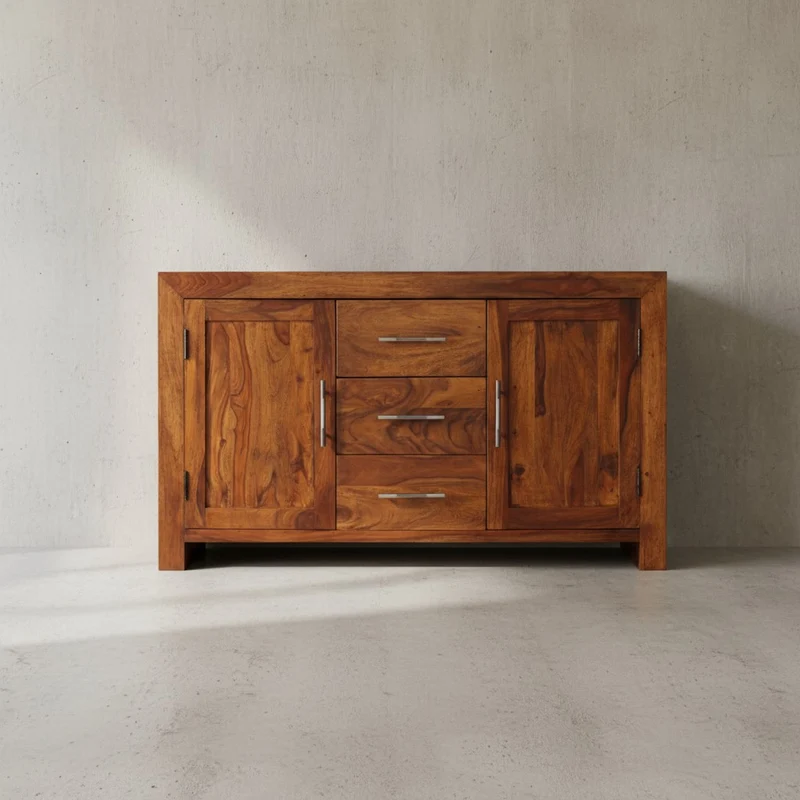 Sideboard – Massivholz, 3 Schubladen, 2 Türen, Landhausstil