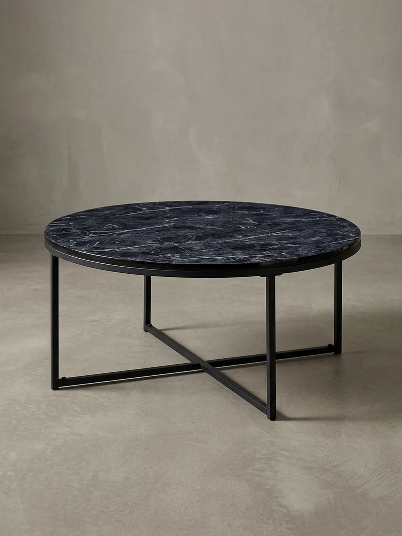Couchtisch mit Marmor-Optik und Hochglanz-Finish, rund