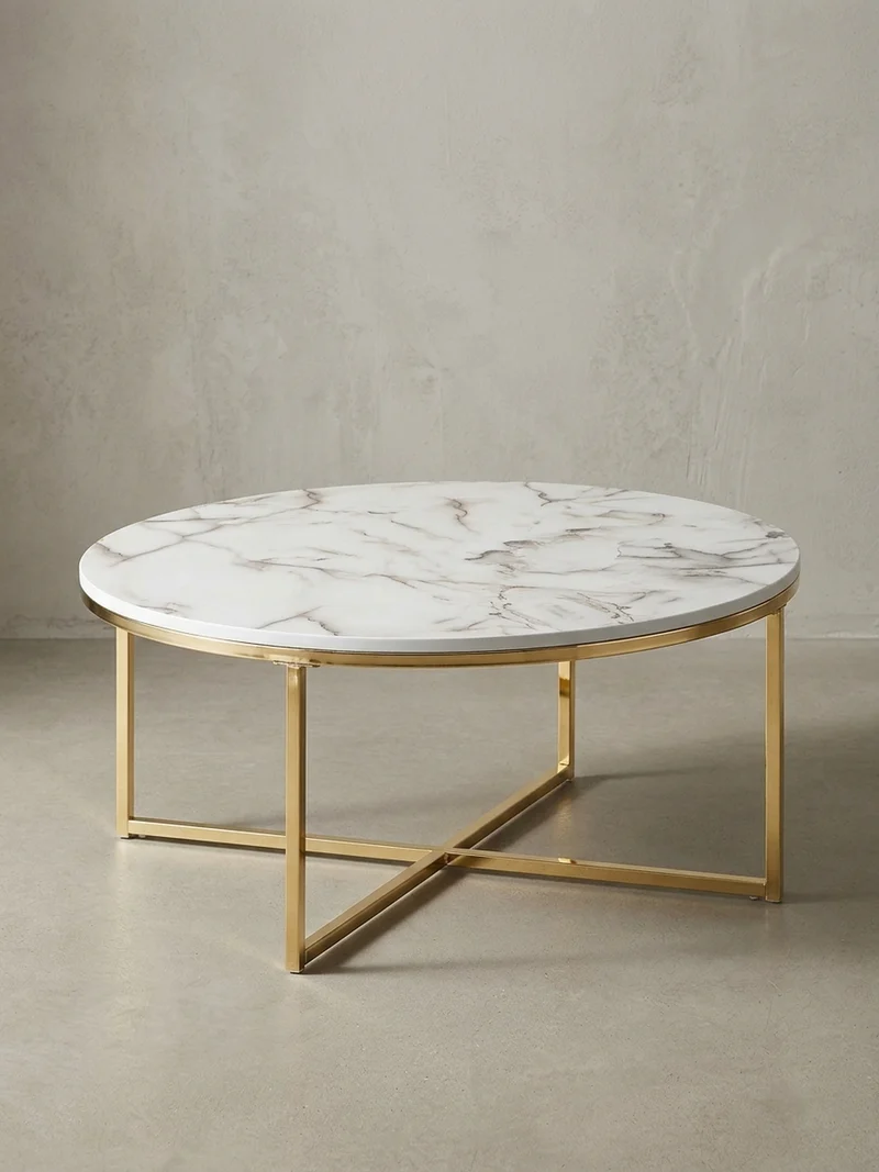 Couchtisch mit Marmor-Optik und Hochglanz-Finish, rund