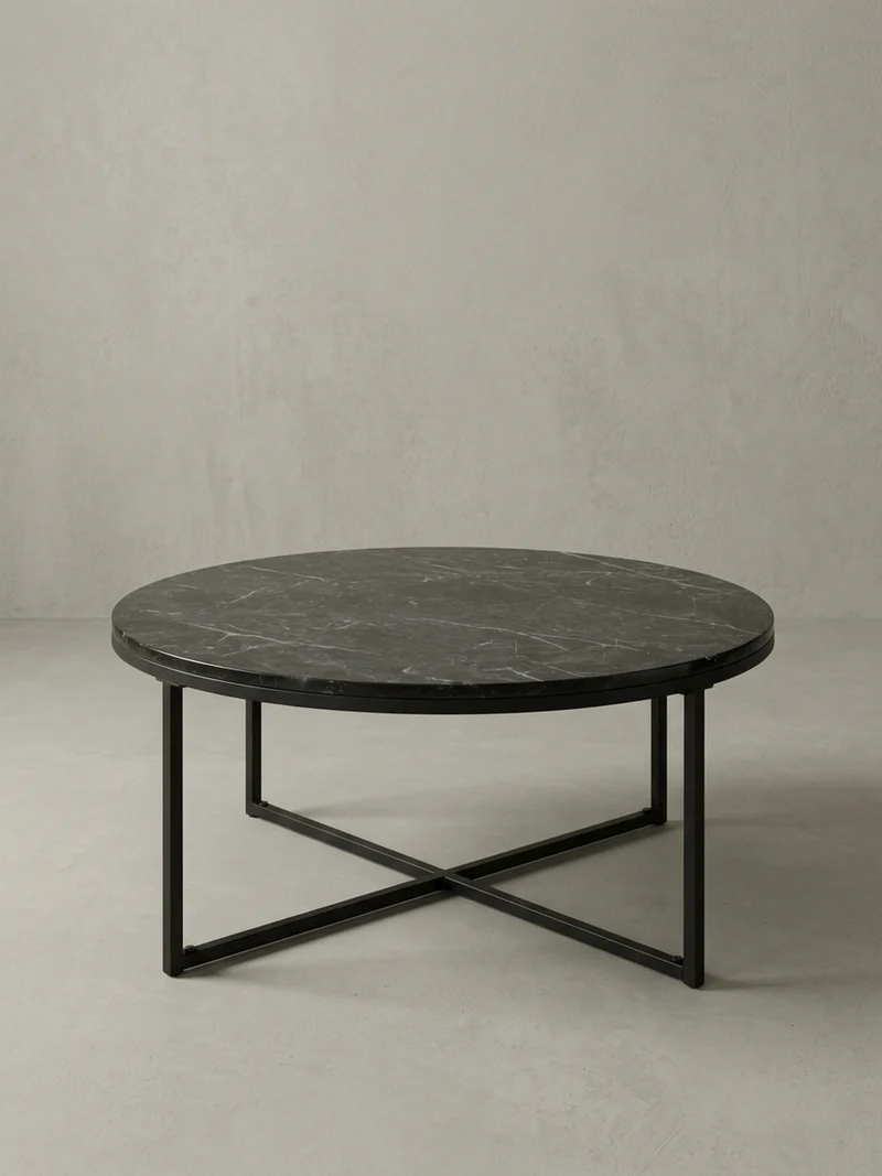 Couchtisch mit Marmor-Optik und Hochglanz-Finish, rund