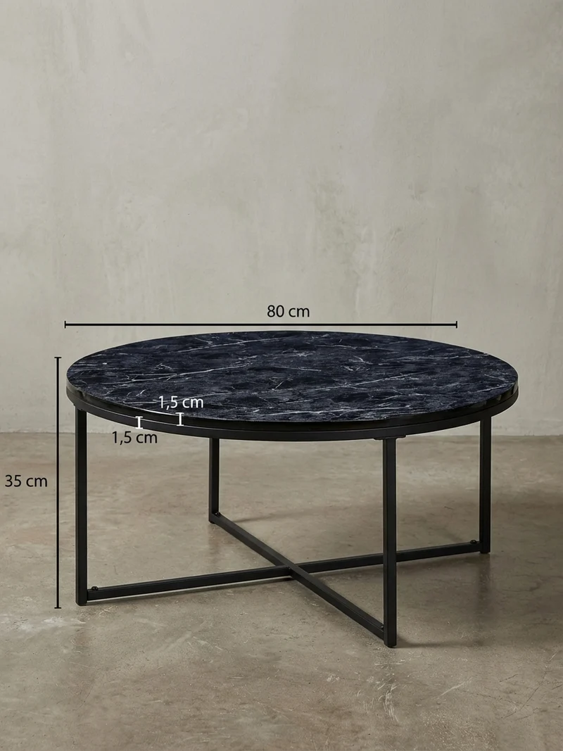 Couchtisch mit Marmor-Optik und Hochglanz-Finish, rund
