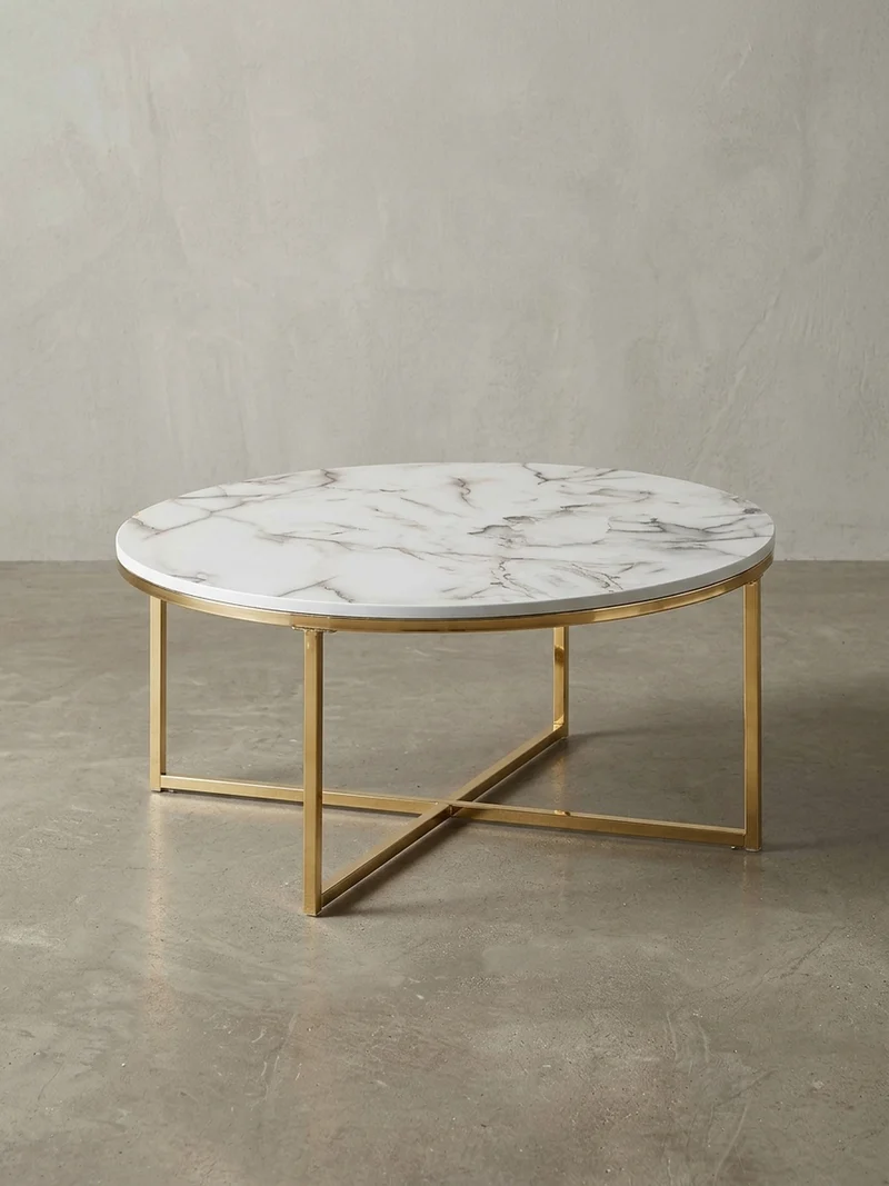 Couchtisch mit Marmor-Optik und Hochglanz-Finish, rund