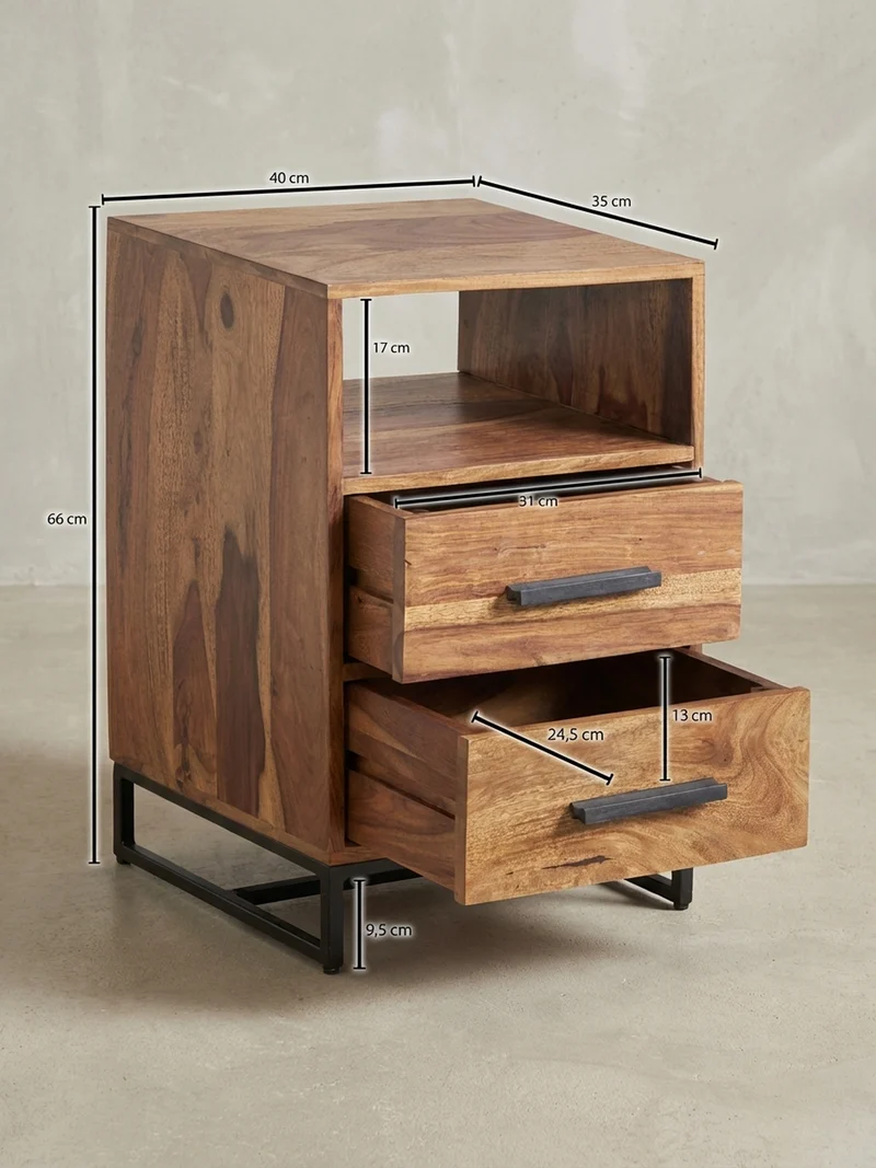 Nachttisch – Massivholz/Metall, Industrial-Stil, für Boxspringbett