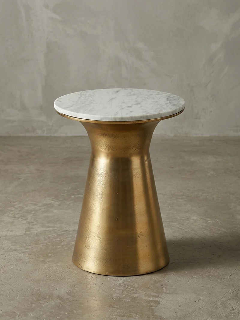 Beistelltisch – Rund Marmor Weiß Metall Goldfarben 35x35x45 cm