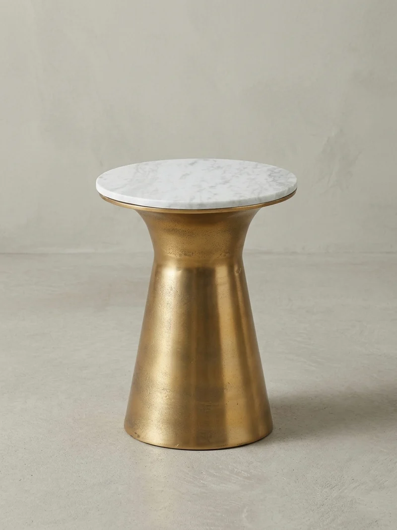 Beistelltisch – Rund Marmor Weiß Metall Goldfarben 35x35x45 cm