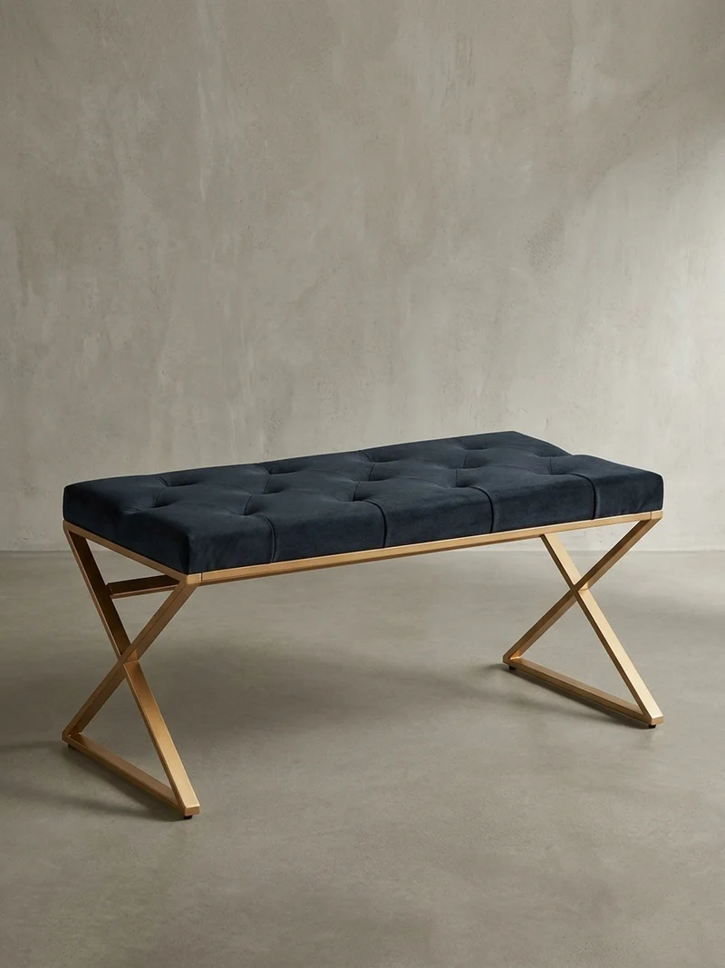 Sitzbank – Samt, Schwarz, Chesterfield-Stil, Metallgestell Gold