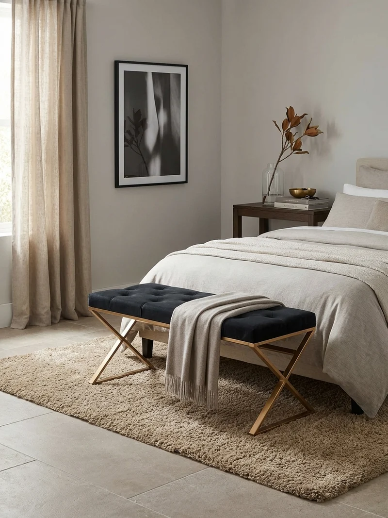 Sitzbank – Samt, Schwarz, Chesterfield-Stil, Metallgestell Gold