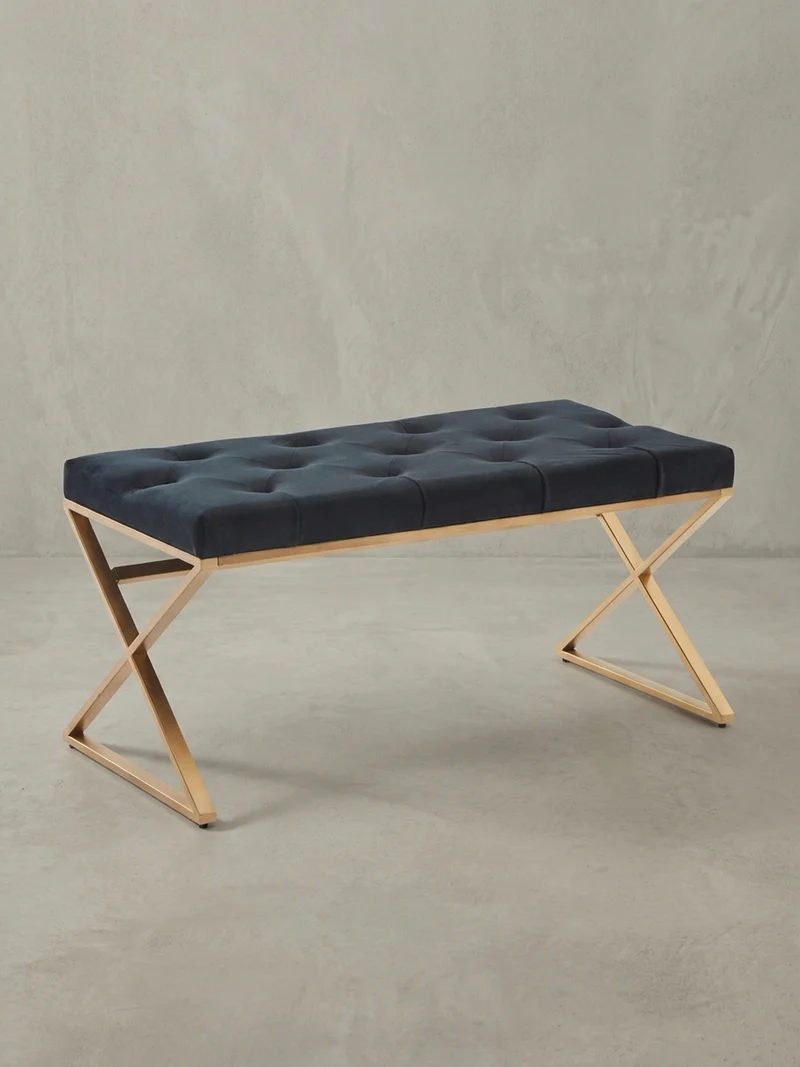 Sitzbank – Samt, Schwarz, Chesterfield-Stil, Metallgestell Gold