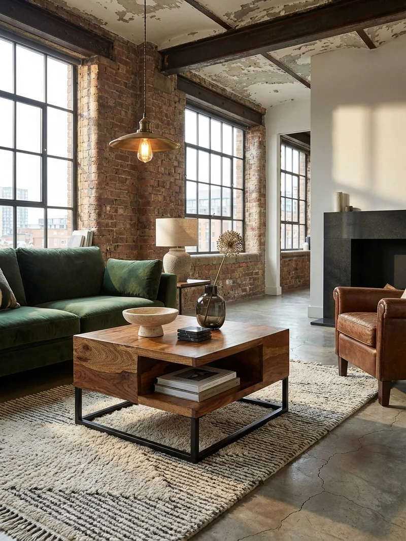 Couchtisch in Sheeshamholz mit Staufach, 60x60x34,5 cm, Industrial-Design