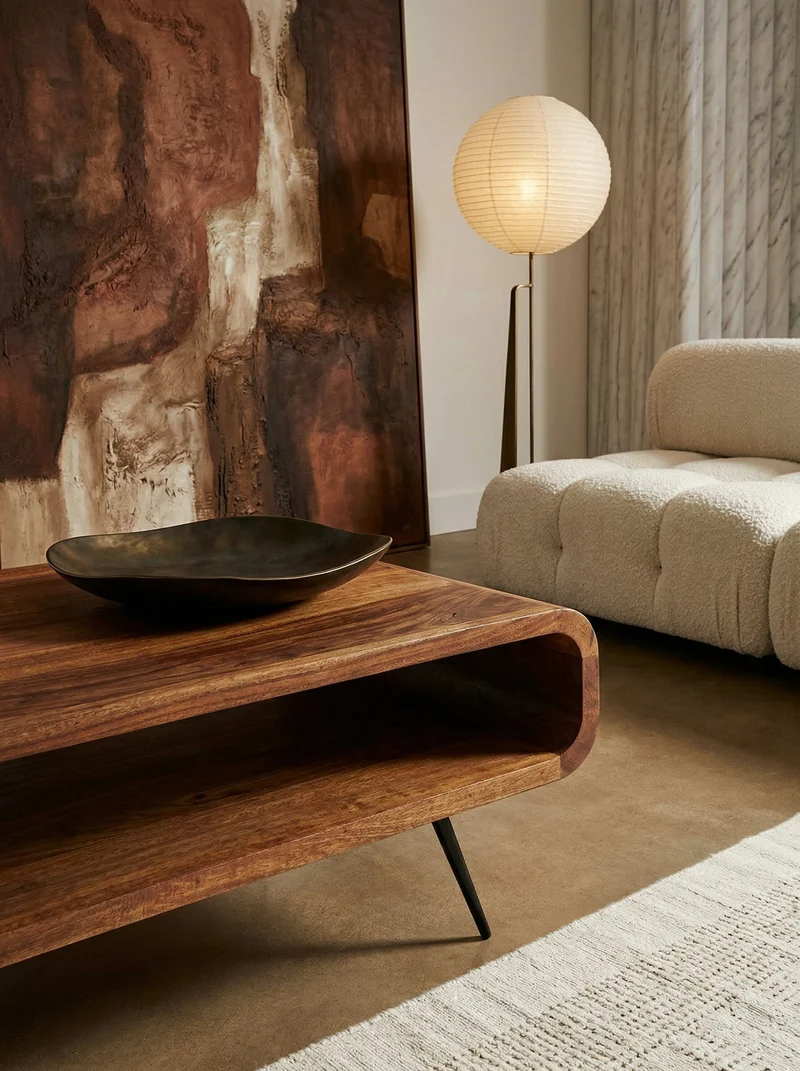 Wohnzimmertisch Massivholz Sheesham, Modernes Design mit Staufach