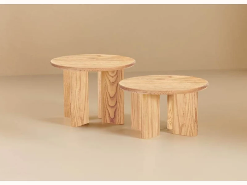 Tables basses gigognes rondes en bois massif clair - BAOBAB