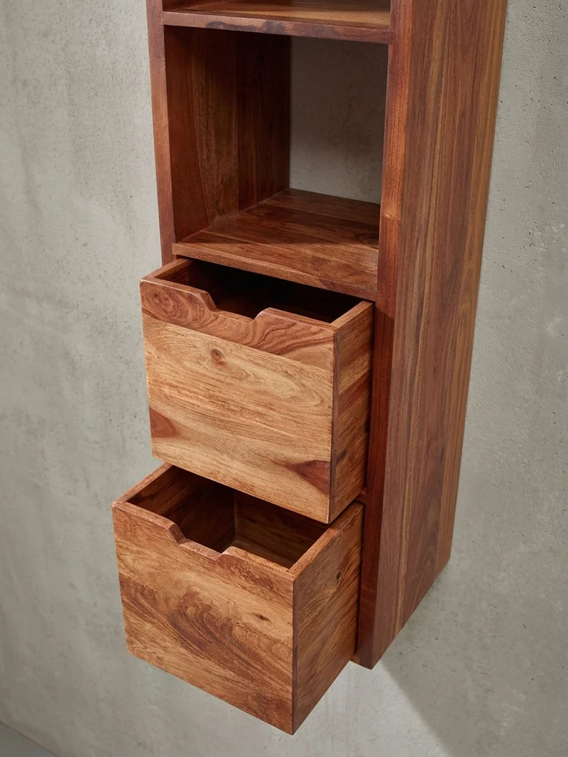 Wandregal Massivholz Modern Stil Flexibel mit 5 Ablagen und 2 Schubladen