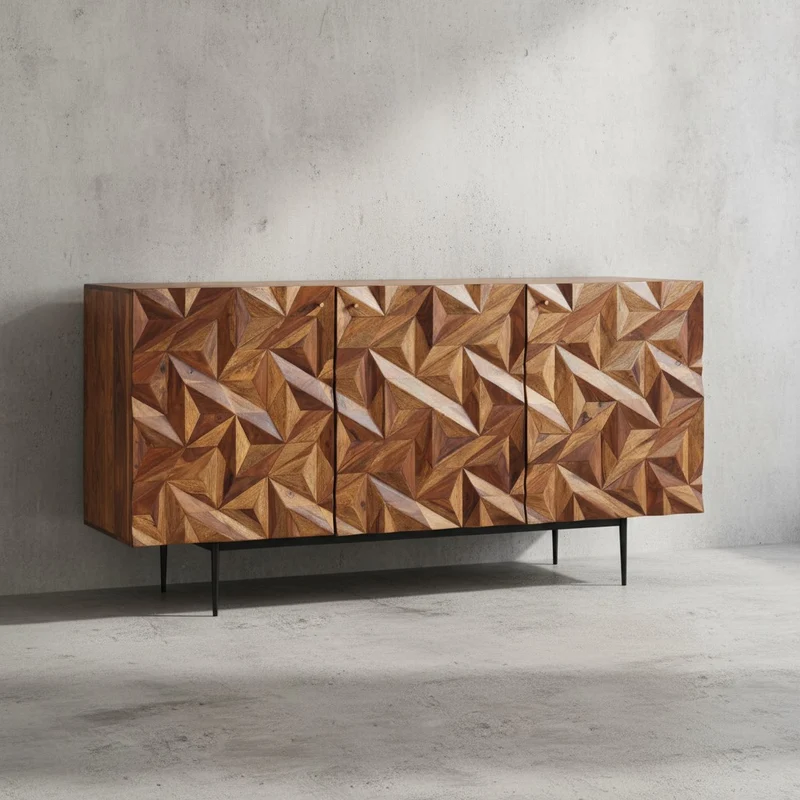Sideboard – "Metallux", Massivholz, braun, 3D-Oberfläche, modern