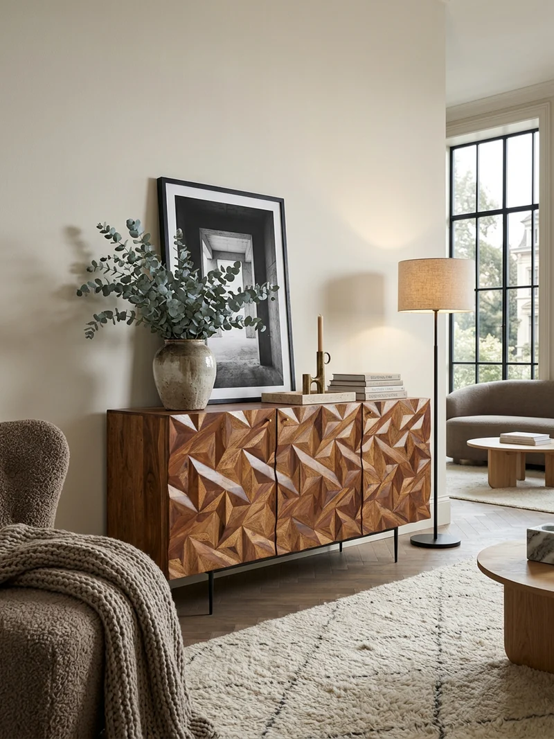 Sideboard – "Metallux", Massivholz, braun, 3D-Oberfläche, modern